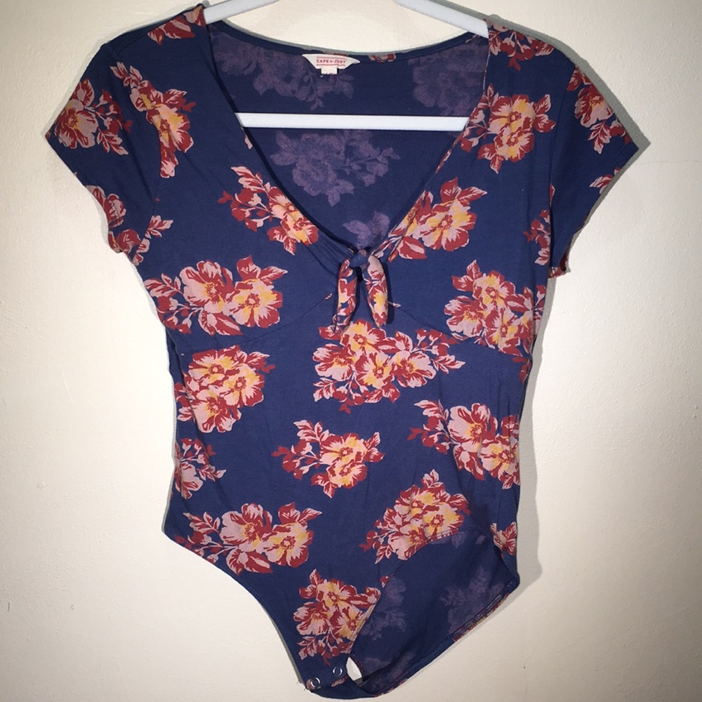 Cape Juby Floral Navy Blue Knot Bodysuit